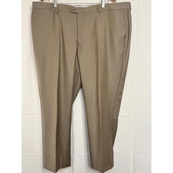 Baroni Couture Men 100% Wool Dress Pants Sand 44L Flat Front Classic Fit Luxury - Picture 2 of 14